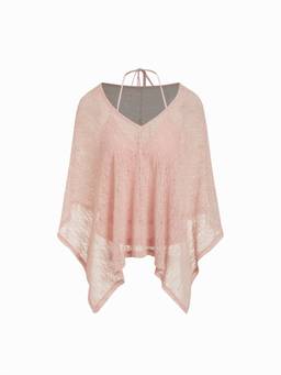 Cider - Textured Women's Asymmetrical Neck Poncho Top Pink