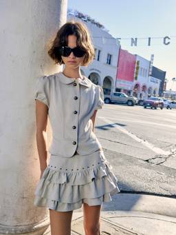 Cider - Ruffled Metal Detail Women Low Waist Mini Skort Grey