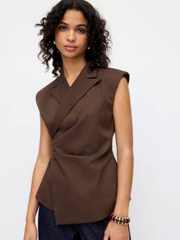 Cider - Collar Tie-Back Women's Ruched Blazer Vest Brown