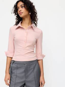 Cider - Cotton Blend Women's Collar Button-Front Shirt Pink