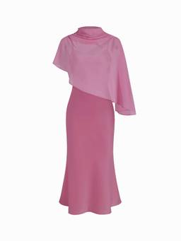 Cider - Satin Women's High Neck Cape Sleeve Maxi Dress Purple