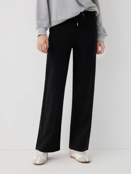 Cider - Cotton-Blend Women's High Rise Drawstring Straight Leg Trousers Black