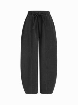 Cider - Corduroy Women High-Rise Barrel-Leg Trousers Black