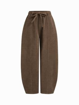 Cider - Corduroy Women's High-Rise Barrel-Leg Trousers Brown