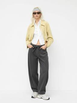 Cider - Corduroy Women's High Rise Barrel-Leg Trousers Dark Grey