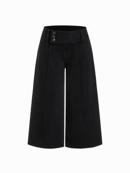 Cider - Washed Denim Women's Low-Rise Wide Leg Capris Black
