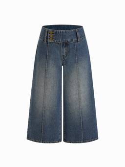 Cider - Washed Denim Women's Low-Rise Wide Leg Capris Indigo