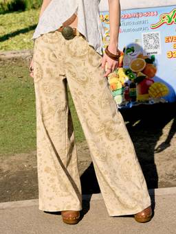 Cider - Denim Floral Women's Low Rise Wide Leg Jeans Khaki