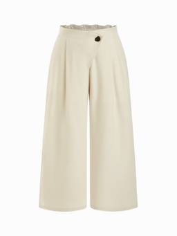 Cider - Metal Detail Women Mid-Rise Pleated Wide-Leg Trousers Cream