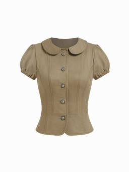 Cider - Cotton Blend Women Peter Pan Collar Puff Sleeve Blouse Olive