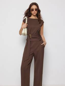 Cider - Metal Detail Women's Ruched Belted Co-ord Set Brown