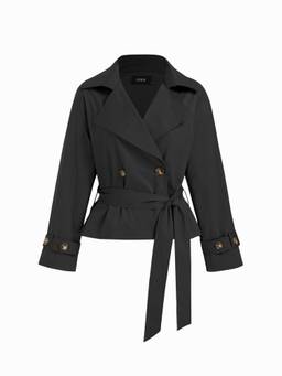 Cider - Cotton Blend Women’s Belted Collar Crop Windcheater Black