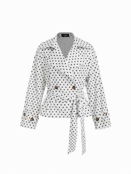 Cider - Cotton Blend Women Polka Dot Belted Crop Windcheater White