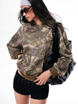 Cider - Cotton Blend Women's Oversized Fit Hooded Pocket Hoodie Olive