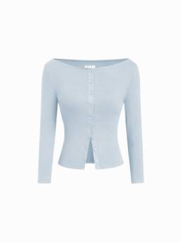 Cider - Button-Front Women's Boat Neck 3/4 Sleeve Top Light Blue