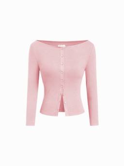 Cider - Button-Front Women’s Boat Neck 3/4 Sleeve Top Pink