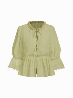 Cider - Lace Beaded Women's Puff Sleeve Blouse Green