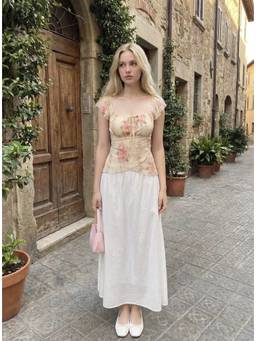 Cider - Chiffon Floral Women’s Square Neck Ruffled Crop Top Pink