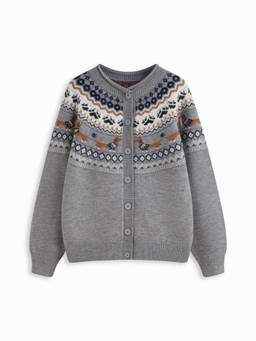 Cider - Knit Dachshund Women's Oversized Round Neck Button-Up Cardigan Grey