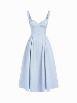 Cider - Cotton Blend Women's U-Neck Ruffled Lace-Up Flared Maxi Dress Blue