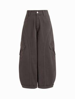 Cider - Cotton-Blend Women's Mid-Rise Pocket Barrel-Leg Trousers Grey