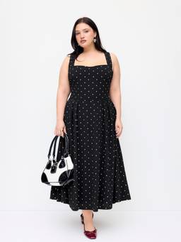 Cider - Polka Dot Women's Square Neck Criss Cross Maxi Dress Black