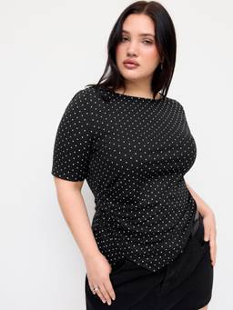 Cider - Polka Dot Women's Ruched Boat Neck Top Black