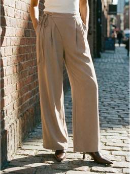 Cider - Drawstring Women's Mid-Waist Straight-Leg Trousers Camel