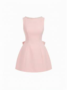 Cider - Pearl-Trim Bow Backless A-Line Mini Dress Pink