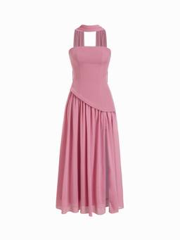 Cider - Chiffon Sculptural Women's Halter Lace-Up Bodycon Maxi Dress Berry