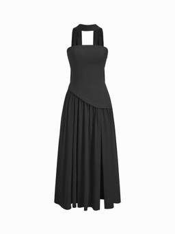 Cider - Chiffon Women's Halter Neck Lace-Up Bodycon Maxi Dress Black