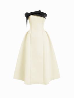 Cider - Sculptural Bowknot Women's Strapless Flared Midi Dress Cream