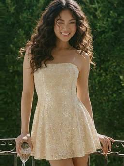 Cider - Sequins Floral Women Bandeau A-Line Mini Dress Cream