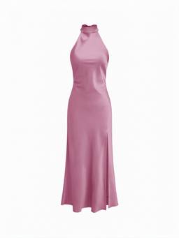 Cider - Satin Women's Halter Neck Wrap Mermaid Maxi Dress Magenta