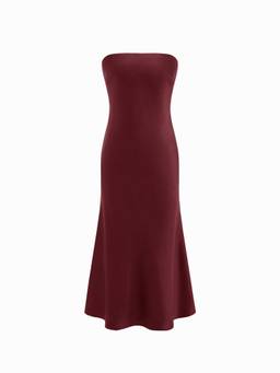 Cider - Satin Women's Strapless Tie-Back Maxi Dress Wine