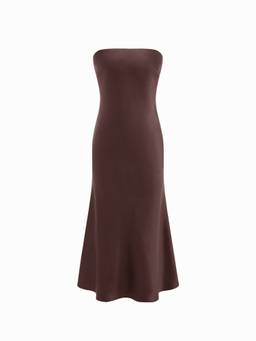 Cider - Satin Women's Strapless Tie-Back Maxi Dress Brown