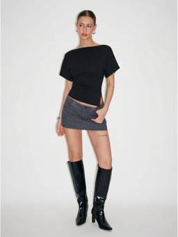 Cider - Knit Women's Asymmetrical Hem Batwing Sleeve Top Black