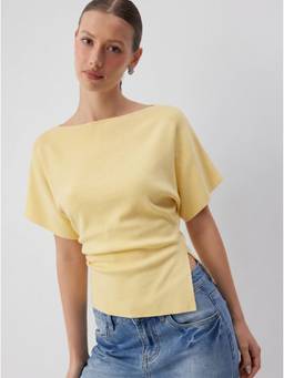 Cider - Knit Women's Batwing Sleeve Asymmetrical Hem Top Yellow
