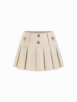 Cider - Jacquard Women's Low Rise Houndstooth Pleated Mini Skort Beige