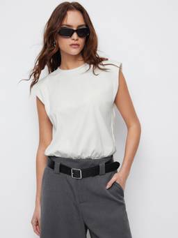 Cider - Cotton Blend Women Regular Fit Round Neck Bodysuit White