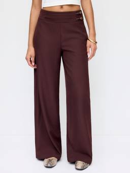 Cider - Metal Detail Women Mid-Waist Straight-Leg Trousers Burgundy