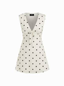 Cider - Satin Women's V-Neck Ruched Tie-Back Mini Dress Off White