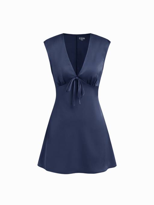 cider navy blue dress Buy Satin Women's V-Neck Ruched Tie-Back Mini (XXS) Online Color:Brown Black Check Ecom Style:AP1E212488 How to Style: ✨Dress