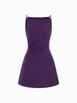 Cider - Beaded Ruched Women's Square Neck A-Line Mini Dress Purple