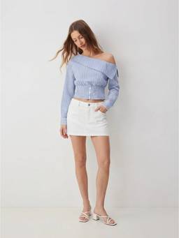 Cider - Cotton Blend Women's Asymmetrical Neck Smocked Blouse Sky Blue