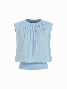 Cider - Knit High Stretch Women Drawstring Round Neck Top Sky Blue
