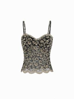 Cider - Floral Lace Women Ruched Sweetheart Crop Top Black