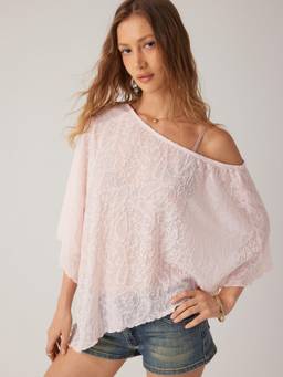 Cider - Chiffon Women Asymmetrical Hem Oversized Poncho Top Pink