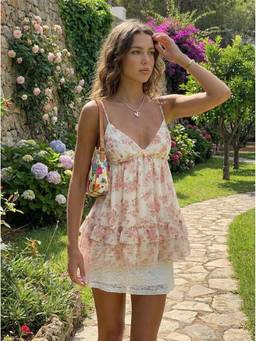 Cider - Chiffon Women's Floral Ruffled V-Neck Cami Blouse Pink