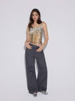 Cider - Mesh Heart Graphic Women's Ruched Cami Top Baby Blue